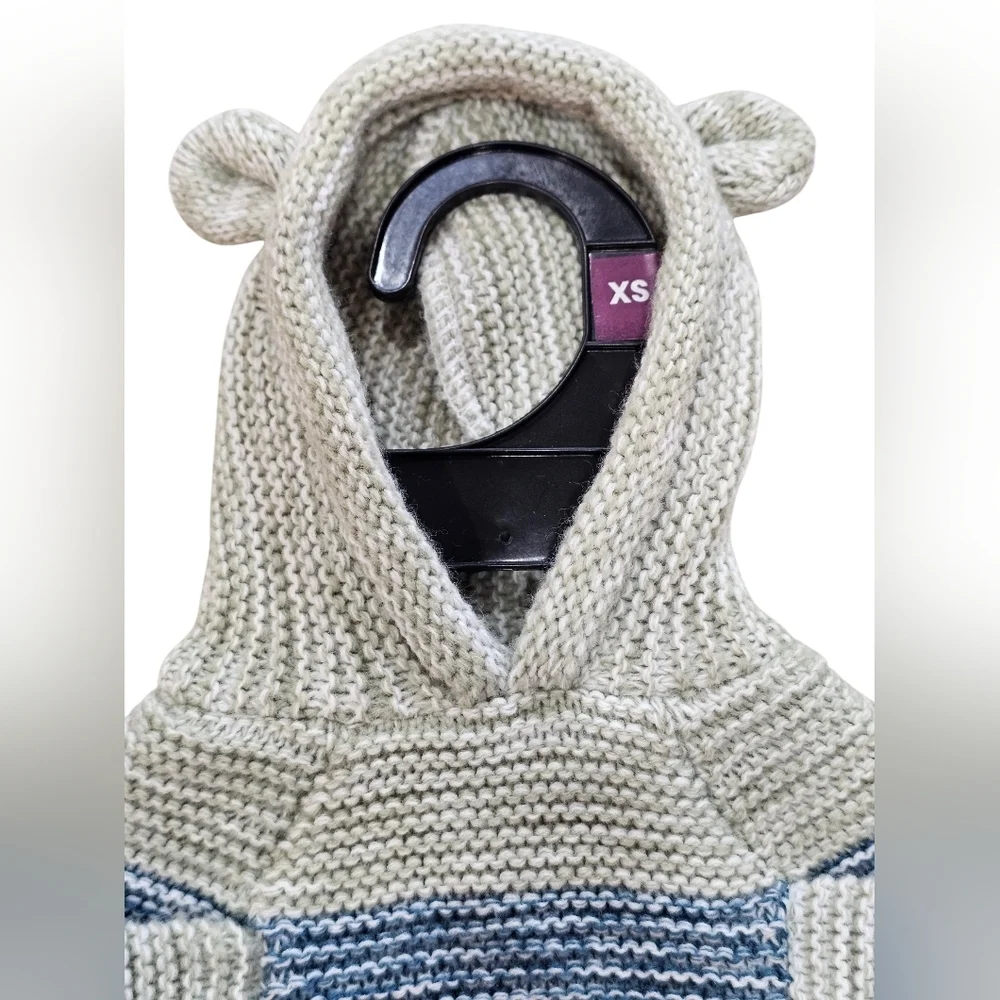 Striped Knit Pet Hoodie with Ears, Size XS, New